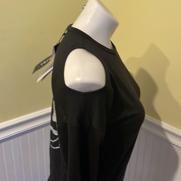 Terez girls large black and silver cold shoulder long sleeve top. NWT. - Picture 3 of 12
